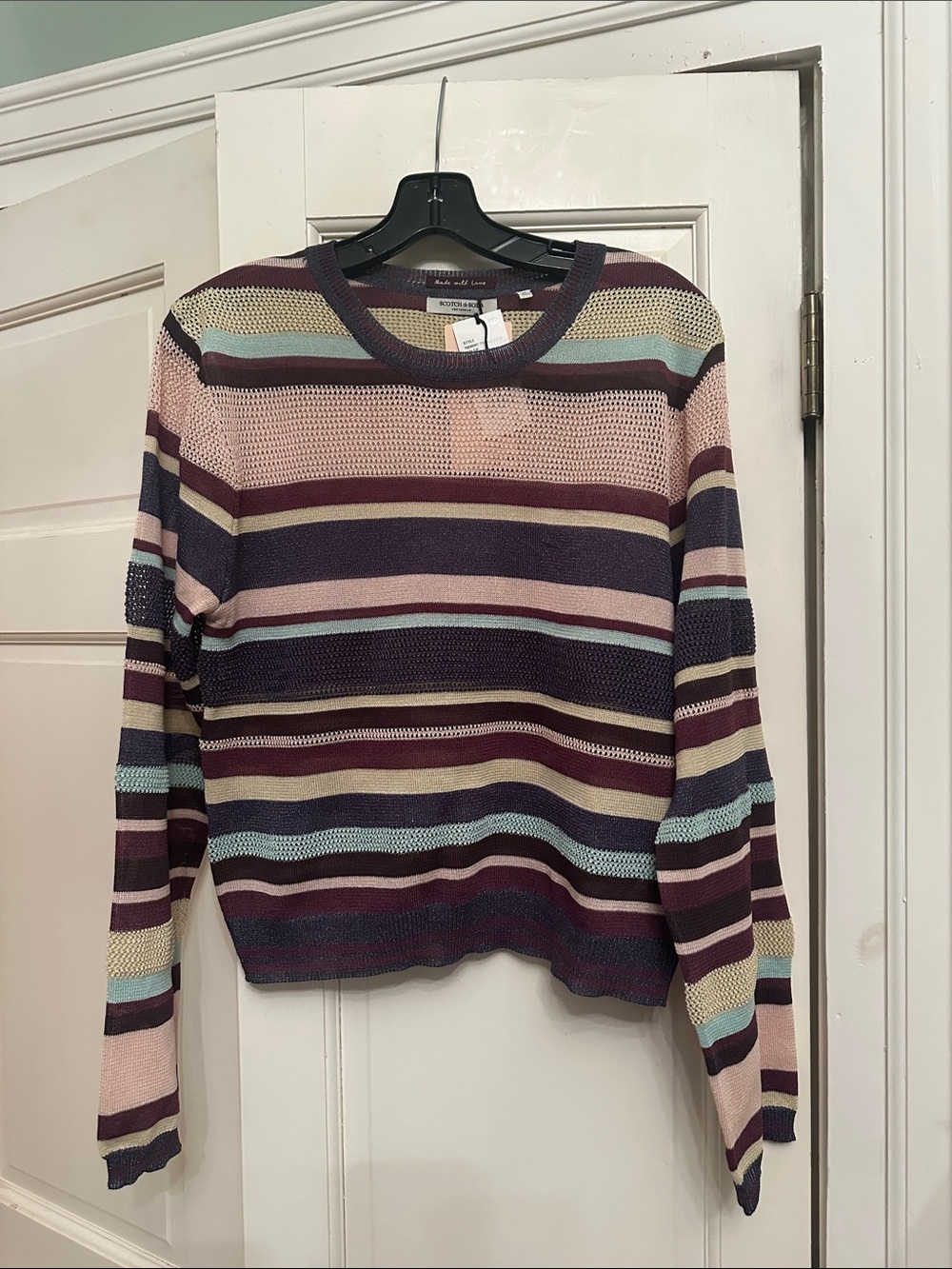 Scotch & Soda Striped Open-Knit Crewneck Sweater - Pink, Purple, Blue